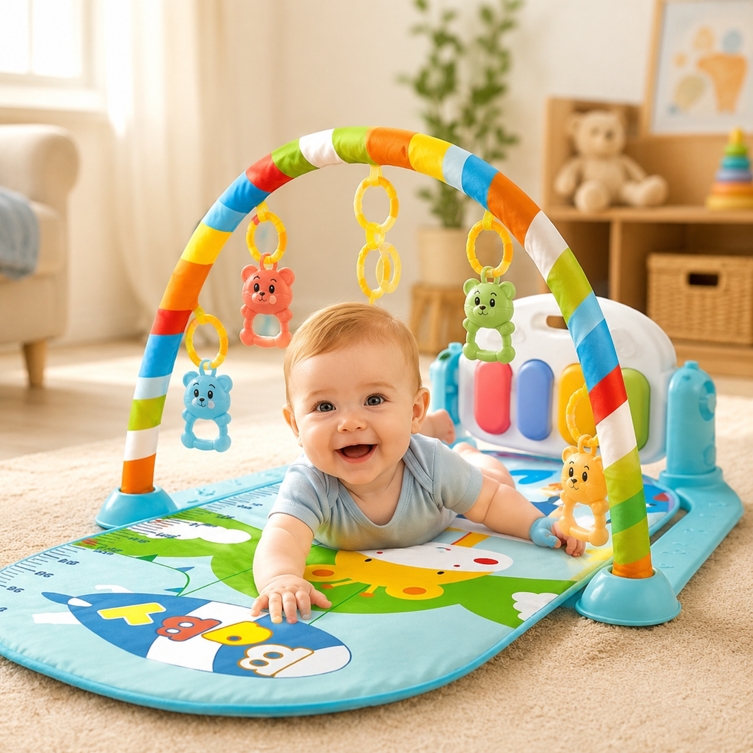 Baby Play Gym Mat 3 In 1 With Piano - Huanger Newborn Activity Center